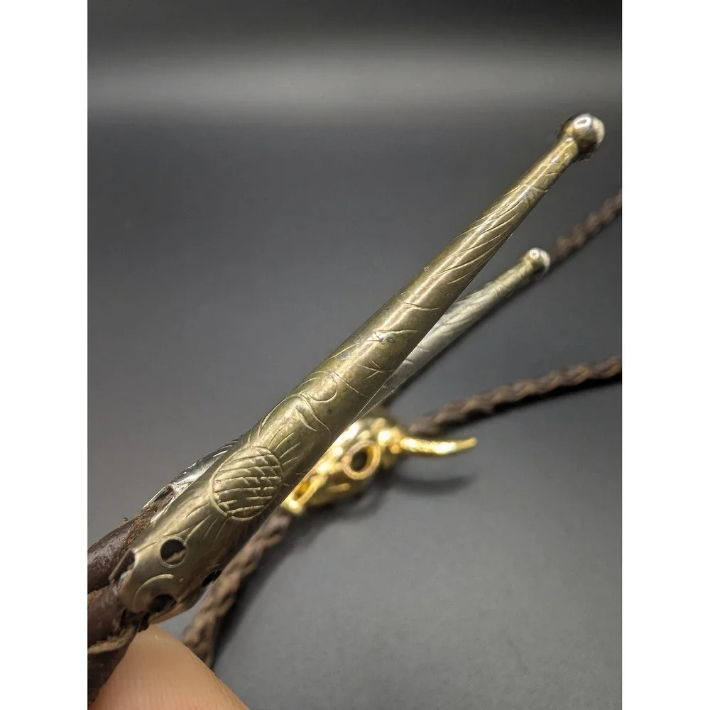 Bolo Tie Longhorn Skull Pendant Brown Leather Cord Adjustable Mens Western